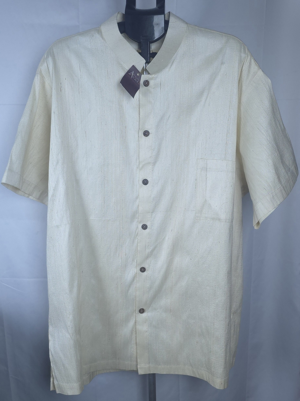 NWT Artisans Angkor Silk Shirt Mens XL Cream Hand Woven Raw Silk Resort Cruise